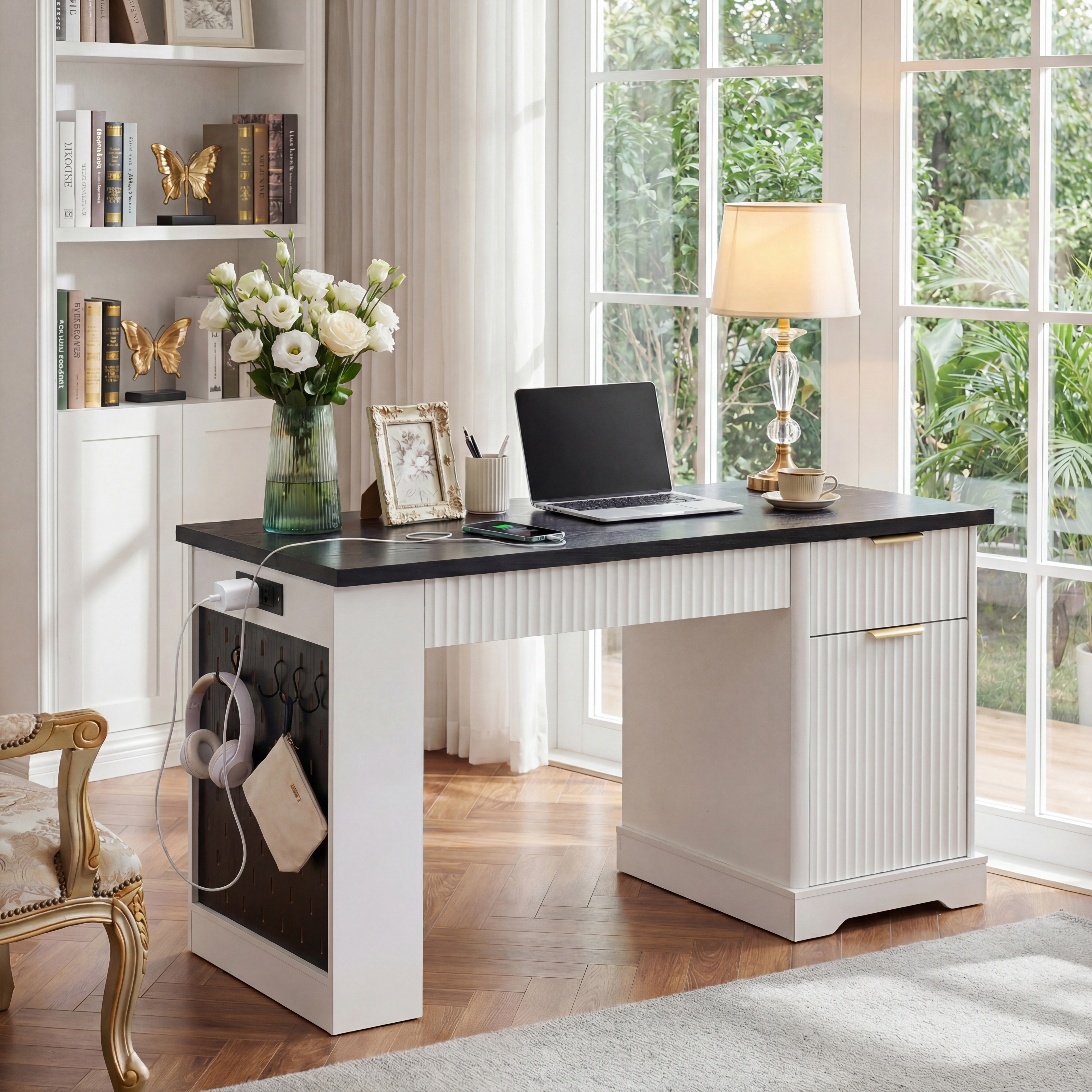The Vale 55 in Fluted Power Desk | Cozyora Home